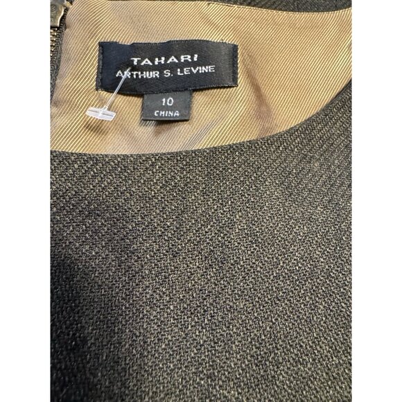 Tahari Levine Dress 10 Tweed Olive Green.Brown Short Sleeve Sheath Career Church - Picture 6 of 10